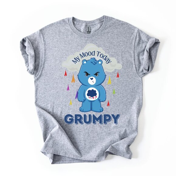Grumpy Bear Care Bears T-Shirt Women's Mood Funny Rainbow Rain Cloud Tee Gift - Picture 1 of 3